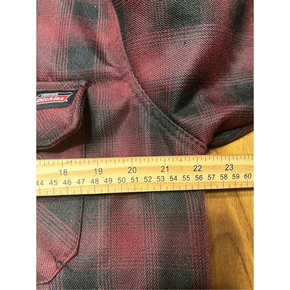 Dickies Red Black Twill Polar Fleece Lined Plaid Hooded Work Jacket Mens M 38/40 - Picture 6 of 7